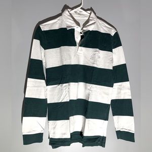 White and Green Long Sleeve American Eagle Polo Shirt
